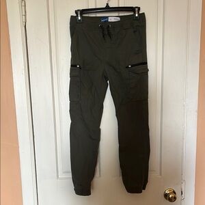 Boys Olive Cargo Pants- tech jogger